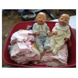 2 plastic vintage baby dolls and clothes