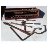 Metal tray of misc sockets, extenders and