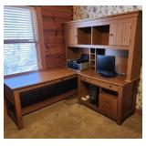 Large wooden computer desk COMPUTER AND PRINTER