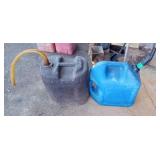 5 gal kerosene jug with liquid and misc jug