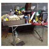 Table and contents - gloves, fluid, nozzle etc