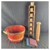 Welcome Blocks, Bobbin, Wood Books and Basket