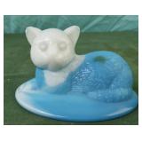 Westmoreland Blue Slag Glass Cat Candy