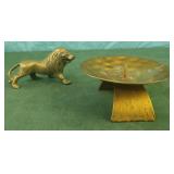 Brass lion and candle holder