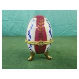 Faberge style ceramic egg trinket dish 3.5" tall