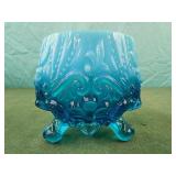 Blue pearline blue glass posy bowl 4" has chip