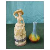 Victorian lady figure and glazed vase