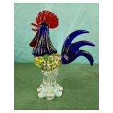 Rooster Murano Style Art Glass Figurine 10" tall