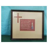 Cross stitched religious framed work 16 3/4 x 15