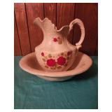 Rose wash basin and pitcher needs cleaning, 15"