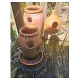 3 tier black metal Plant stand with 3 clay
