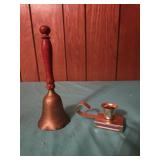 8" Wooden Handled brass Hand Bell, dinner bell,