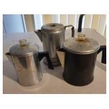 Coffee percolators. 1 missing  cap and plug