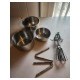 Vtg hand mixer, nutcrackers, 3 small stainless