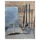 Fireplace Poker Set & Brass Log Rack