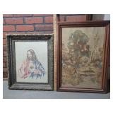 Framed Needlepoint Jesus & Handpainted Scene on