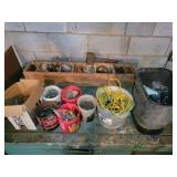 Contents of table Top- Wooden Storage Bin & Tubs