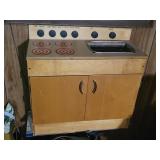 Vtg Kids Wooden Miniature Stove & Sink 28"L 13"W
