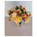15" fall ceramic planter with faux flowers
