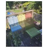 Four colorful metal chairs 18x34x25