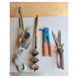 Come-along , Auger Bit, Rivit Gun & Shears