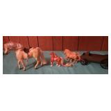 Small doll horses, tan 6" tall, 4" brown ,