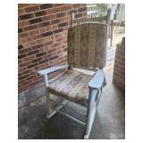 White wooden rocking chair, arms need repair at