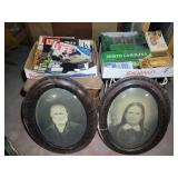 Vtg Oval Pictures, Wooden Side Table, Wire Rack,