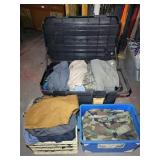 Rolling Plastic Tote & Box of Mens Clothes