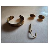 Tigers eye earrings, bracelet and hat hook