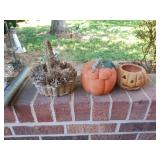 Pumpkins and corn cob basket decor