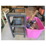 Rolling Shelf & Tub w/ Contents