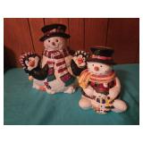 Ceramic snowman and penquins cookie jar 11", 8"