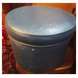 Blue leather ottoman 17.5 x 13.5