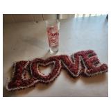 Valentines glass, love tinsel sign