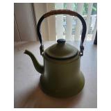 VTG Japanese Tea Kettle Green w/ Wicker Wrapped