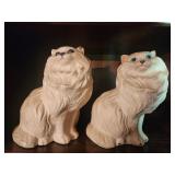 TWO Vintage White Persian Cat Statue, seated,