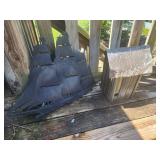 Plastic ship wall art and bird house