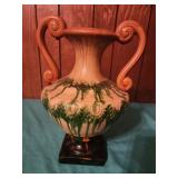 Brown tan and green ceramic vase 13"
