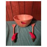 Clay Art chili pepper wooden salad bowl set 12x6