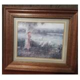 Vintage girl Shepherd and sheep framed artwork