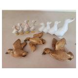 Geese figurines , ducks wall grouping