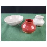 Pottery, 2 multipurpose mini vases and bowl,