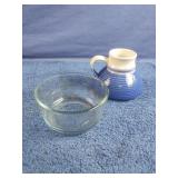 Anchor Hocking glass dish and a glazed cup