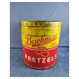 Vintage Bachmann Pretzels metal tin 6 C stamped