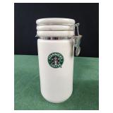 Starbucks White Ceramic Coffee Canister Jar 7"