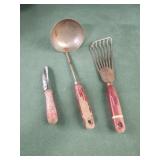 Vintage red wooden handles utensils, farmhouse