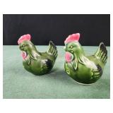 Green chickens salt and pepper shakers ~ rooster