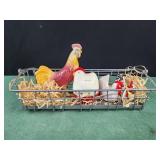 13x3x5 metal basket with chicken rooster decor,