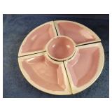 Divided pink ceramic vegetable-fruit trays with
